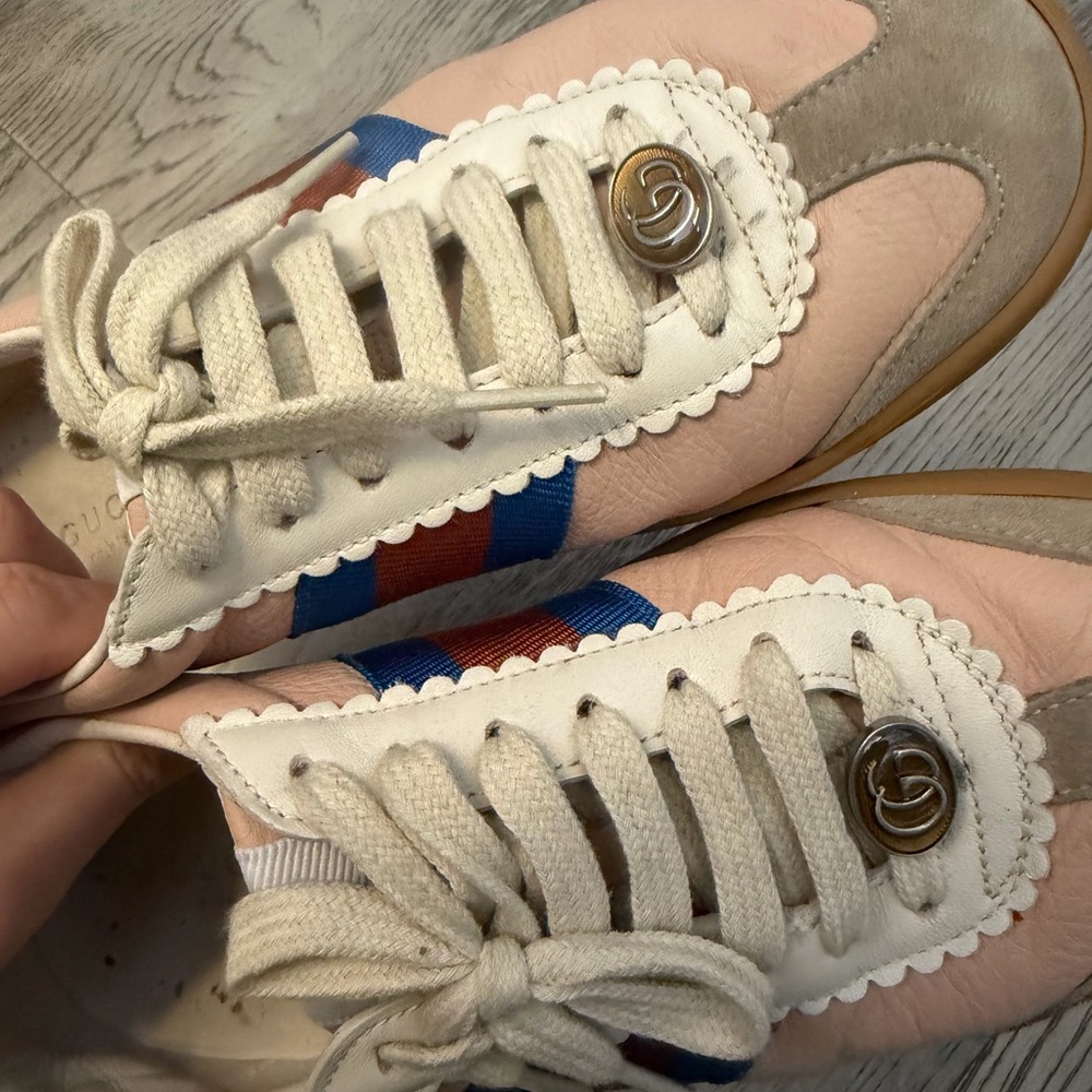 Gucci Women's Pink and Blue Stripe Sneakers - Picture 6 of 6